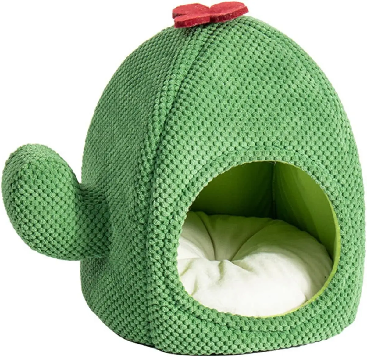 

Cute Cactus Cat Bed Tent Cave with Removable & Washable Cushion Pillow, Soft Pet Cave for Adult Cats & Kittens (Green)