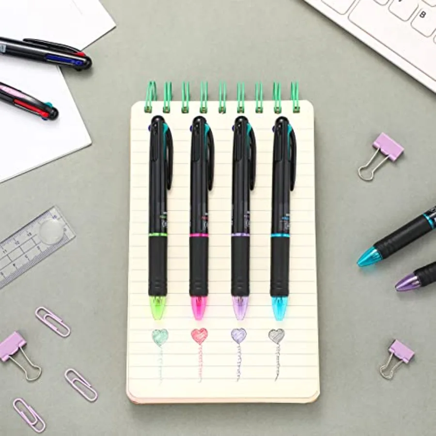 Pack 4 in 1 Multicolor Ballpoint Pen Back to School Gift, 4 Color 0.7 mm Retractable Ballpoint Pens, Colored Multiple Tip, Gel