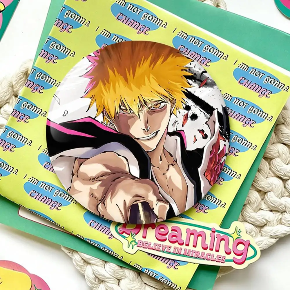 K-Kurosaki I-Ichigo B-Bleach R-Rukia Laser Badge Creative Pins Brooch for Bag Clothes Hat Decor Gifts Fans Collect