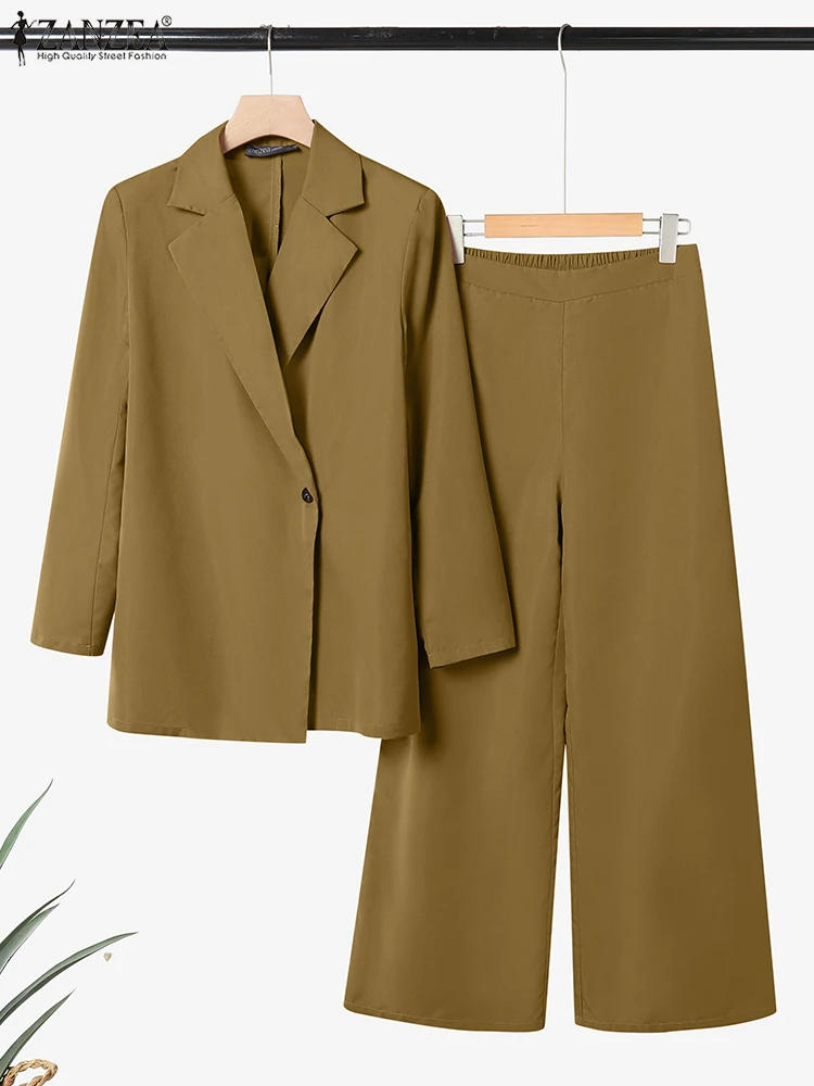 

2025 ZANZEA Autumn Women 2 Pieces Sets Office Outfits Elegant Long Sleeve Blazer Trouser Suits Elegant Solid Work OL Tracksuits