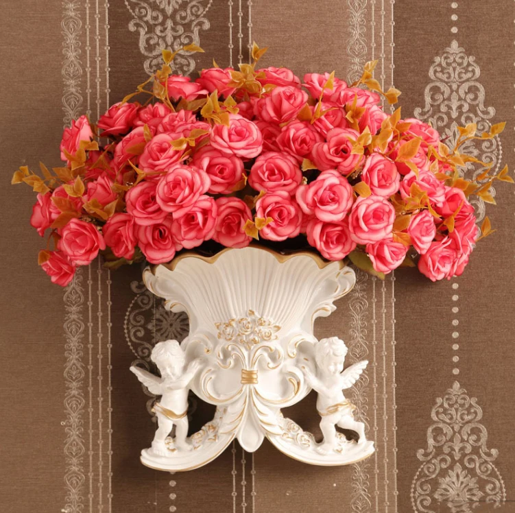 

European Resin Wall Angel Vase Home Wall Hanging Mural Crafts Livingroom Fake Flower Pot Ornaments Wall Decoration Pendant Art