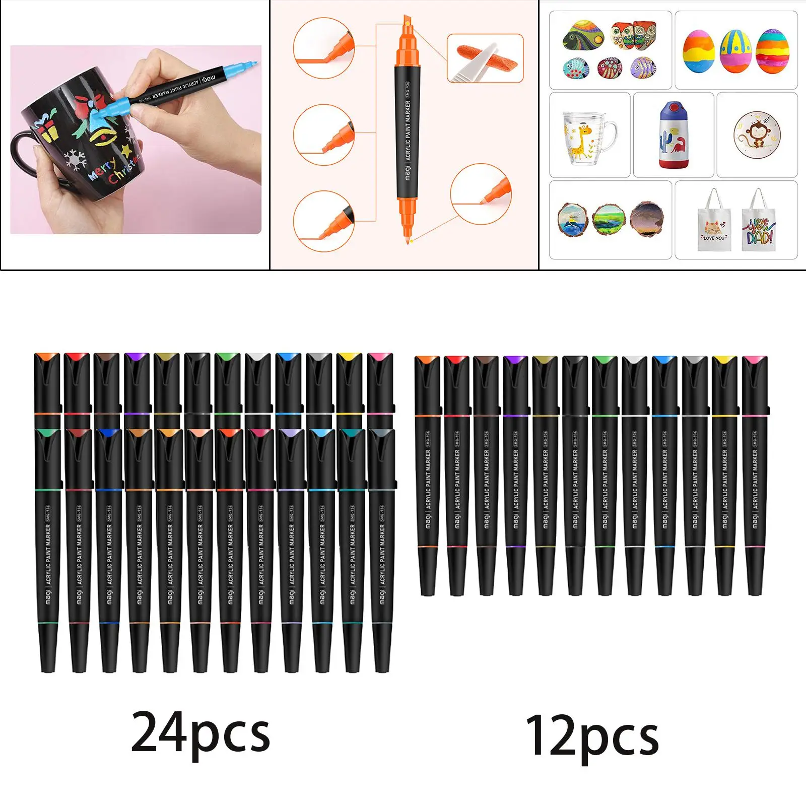 DIY Acryl Pennen Kit-Double-Ended Marker Plastic Waterdichte Kunst Ambachten Permanent voor Canvas, Hout, Paasei, Kaart Schilderen