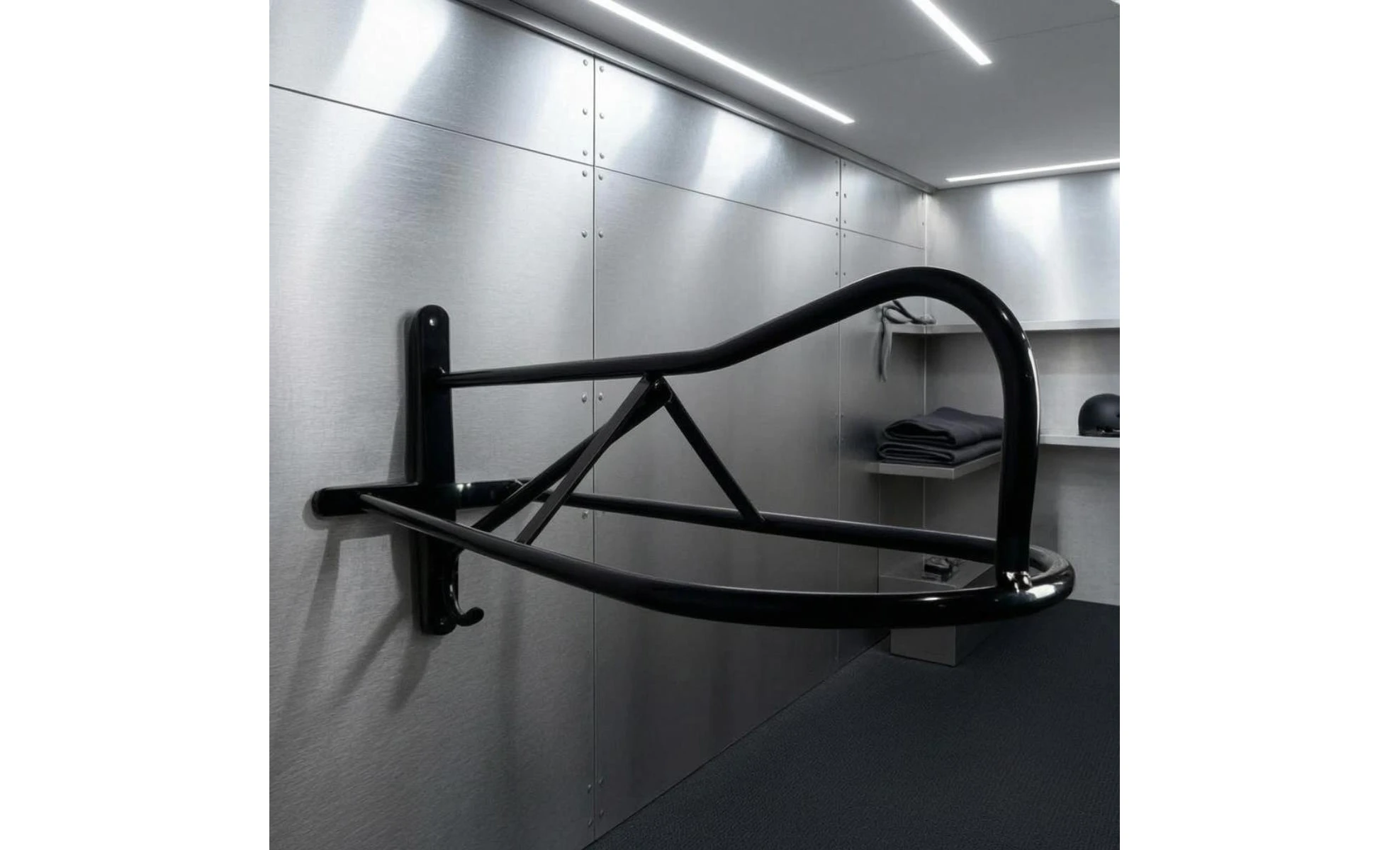 Wall-Mounted Saddle Rack Curved Support Black Metal Saddle Rack Space Saving Organizes Tack Room Wall-Mounted Saddle Rack Curved Support Black Metal Saddle Rack Space Saving Organizes Tack Room