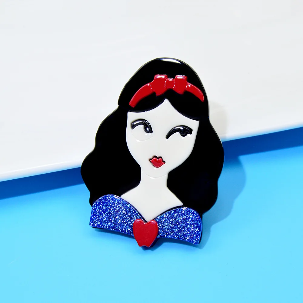 Miniso アクリル酸酸プレート白雪姫ブローチ女性のピンブルーファッションブローチ