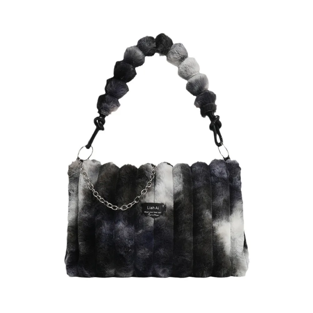 

Modern Euro-America Style Fluffy Handbag Chains Design Zipper Closure Shoulder Bag Luxury Soft Handbag Office