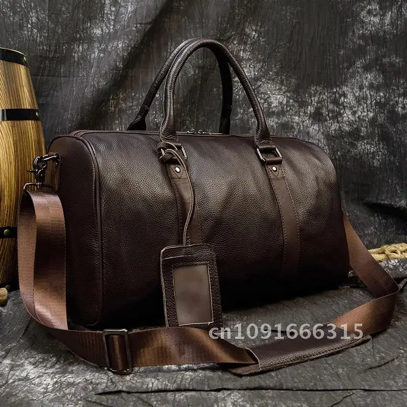 Sac de voyage de luxe en cuir véritable pour hommes et femmes, cuir de vache, bagage à main, sac de sport de week-end, initié au voyage