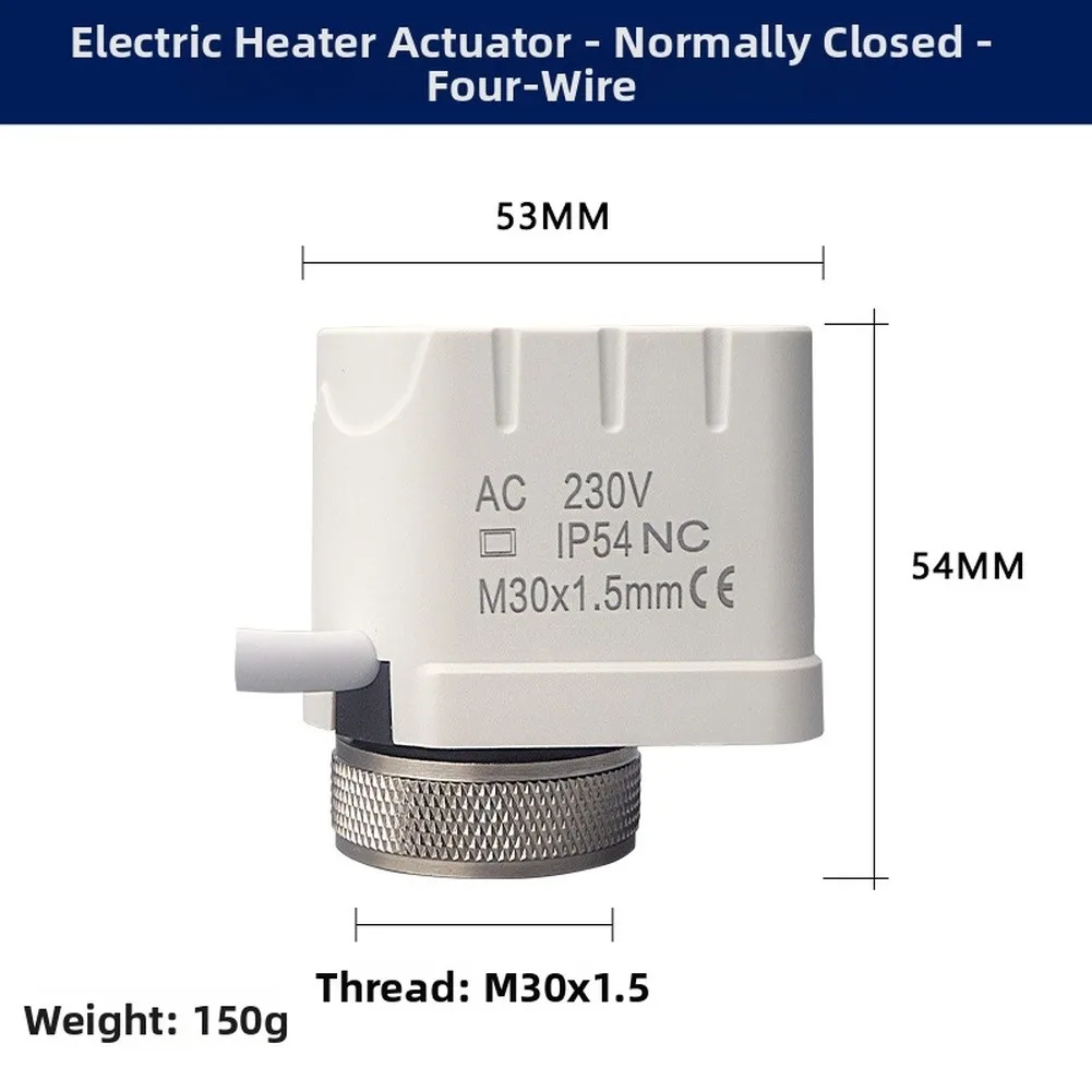 Electric Actuator 4 Wire 220-230V AC 50 60Hz for Floor Heating Control Systems M30x1.5mm Thread Easy Installation