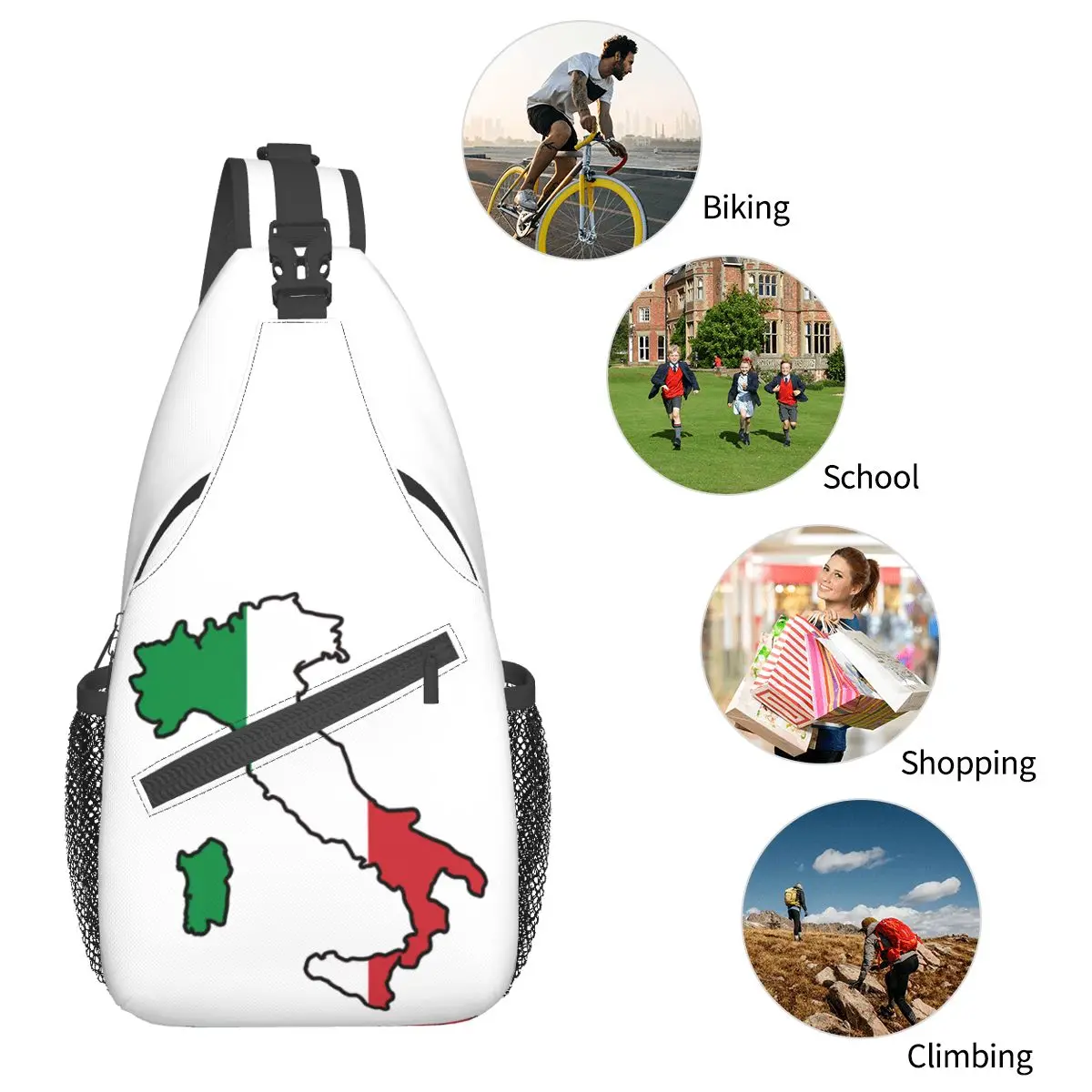 Italie Feel Crossbody Sling Bags, Small Chest Bag, Initiated Backpack, Daypack for Randonnée, Outdoor Sports Bookbag