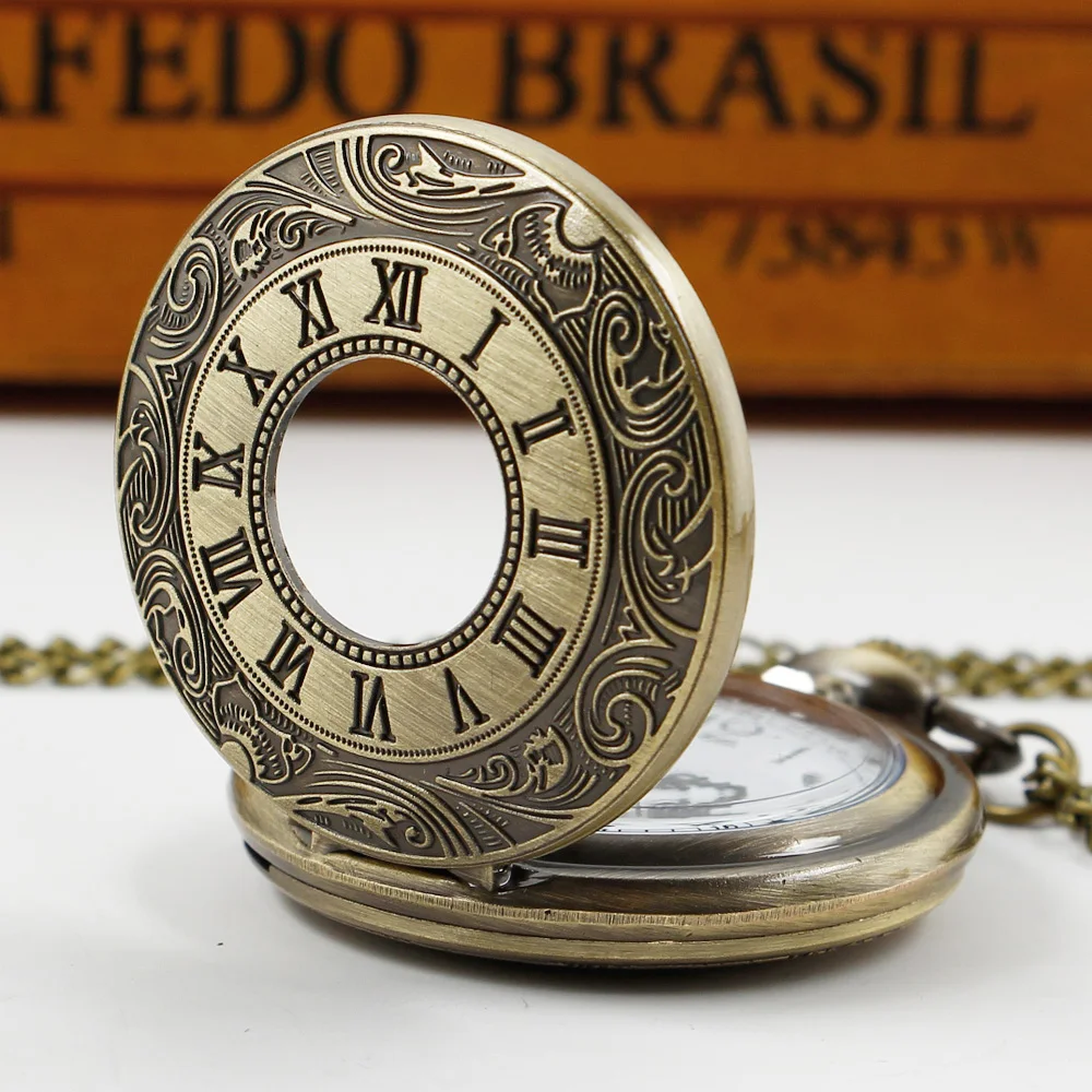 Bronze Roman Digital Chain Watch Men's Vintage Quartz Pocket Watch Steam Punk Pendant Clock With Chain Gifts Dropshipping