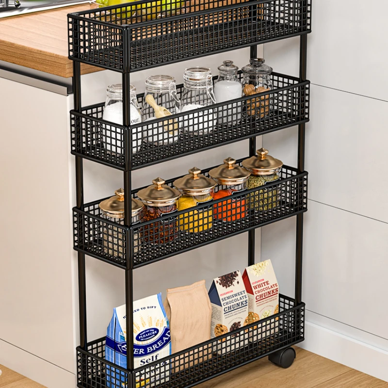 Kitchen crevice shelf, multifunctional narrow seam seasoning storage cabinet, ultra-thin multi-layer small cart