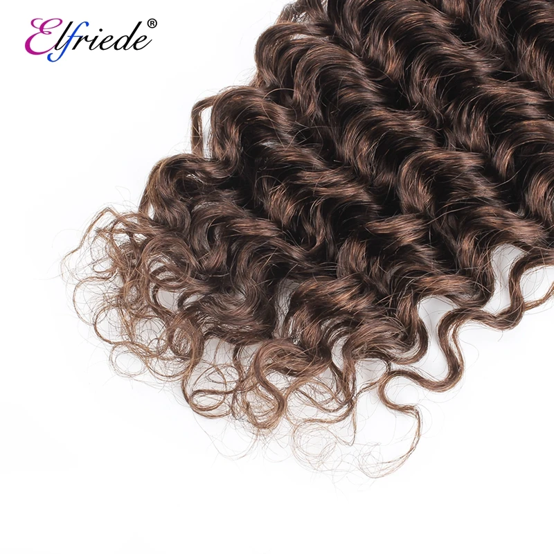 Elfriede #4 Chocolate Brown Colored Deep Wave Hair Bundles with Frontal Human Hair Sew-in Wefts 3 Bundles with Lace Frontal 13x4