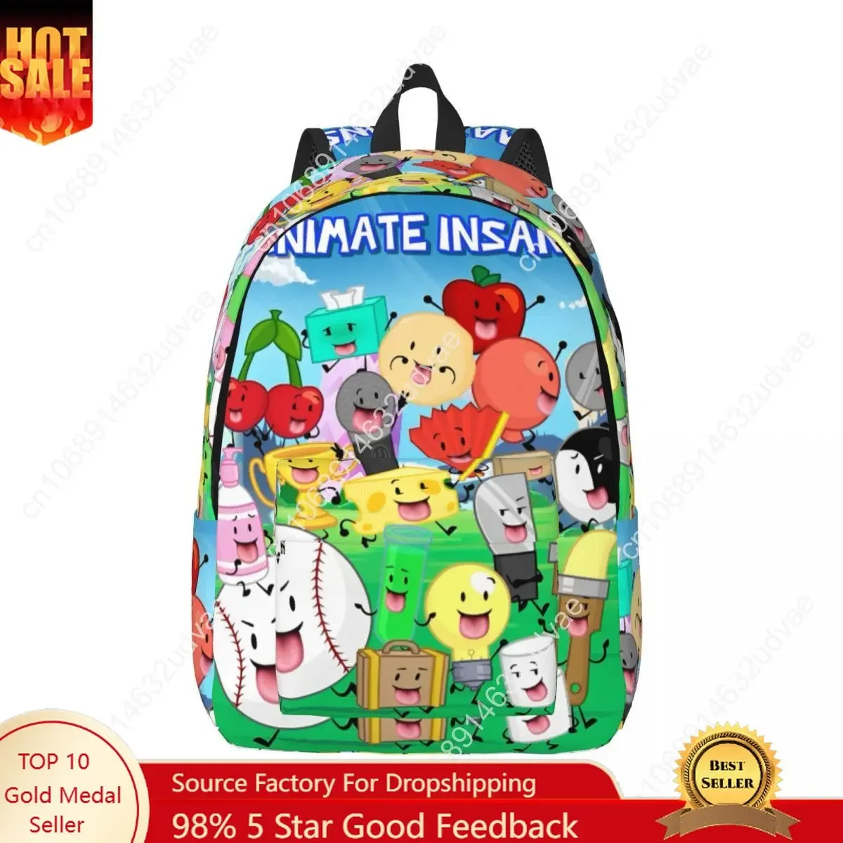 Bfdi Inanimate Insanity Cartoon Backpack untuk Pria Wanita Tas Kerja Kasual Pelajar Semua Karakter Tas Bahu Perguruan Tinggi Luar Ruangan