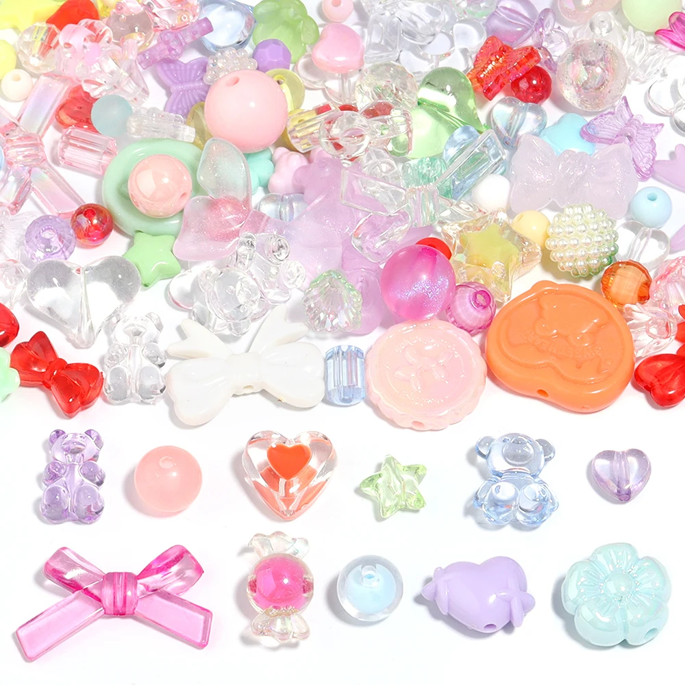 30g Acrylic Beads Candy Color Mixed Style Beads Loose Beads For DIY Handmade Bracelet Phone Chain Jewelry Making Accessories