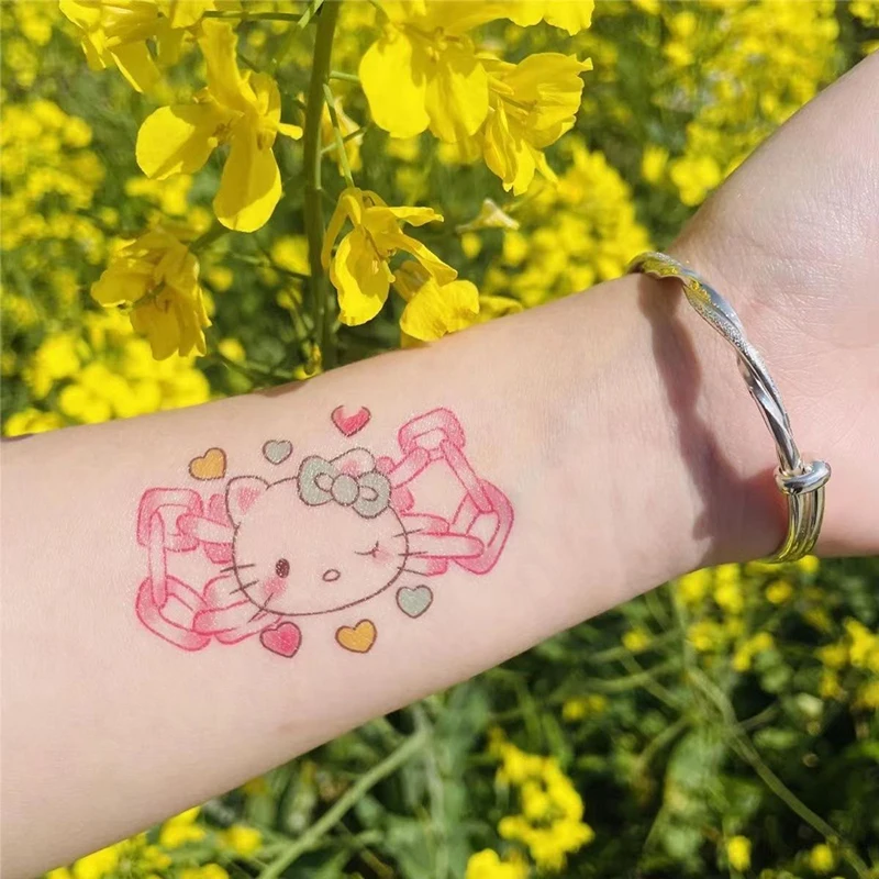 Hello Kitty Sanrio Kawaii Anime Summertime Waterproof Disposable Tattoo Sticker Cute Sweet Cartoon Flower Arm Decal Gifts Girls