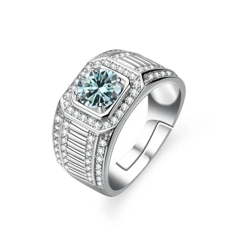 1CT Moissanit Herrenring aus 925er Sterlingsilber mit leuchtender Feuerfarbe, luxuriöser Paar-Ehering für Herren 2026 – Detail 12