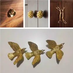 Gold Furniture Handle Door Knobs Solid Brass Wild Goose Bird Branch Shape Handles for Cabinet Kitchen Cupboard Drawer Door Pulls