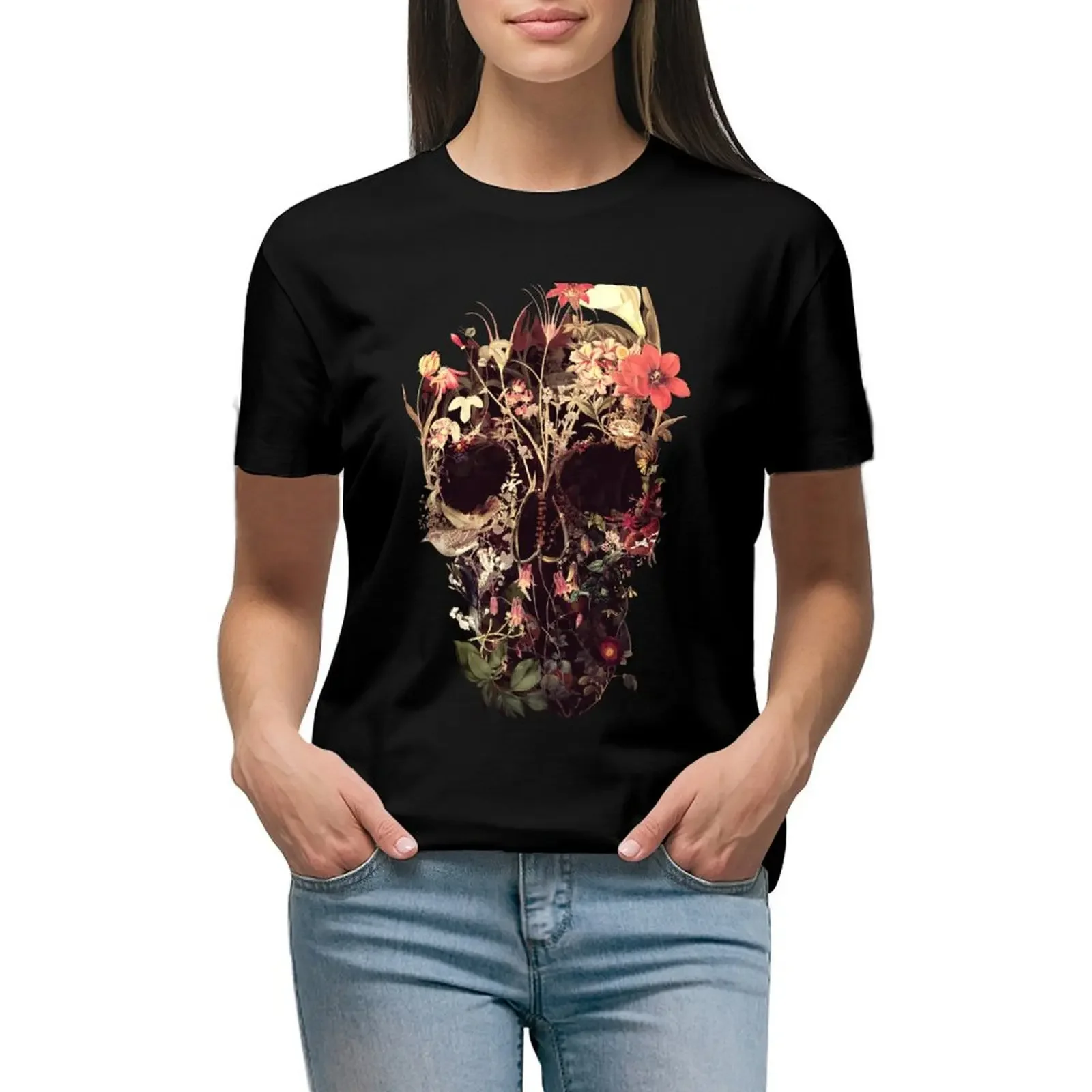 

Bloom Skull T-Shirt aesthetic clothes sports fans plus sizes blanks t shirt for Women