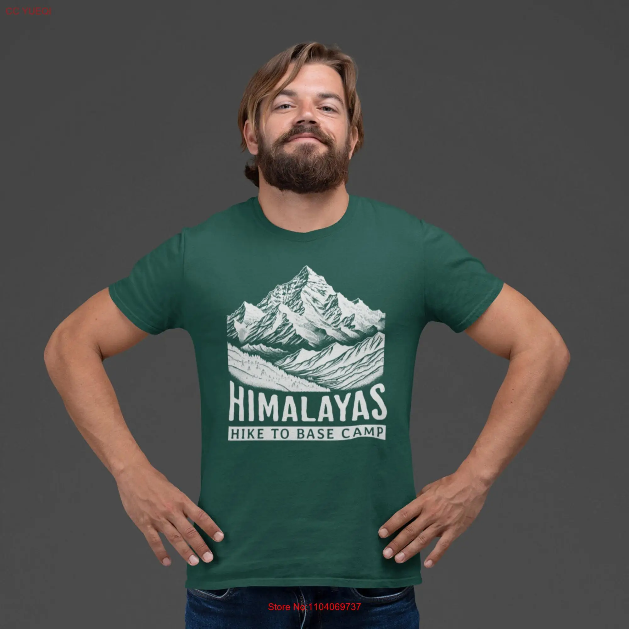 Men's Hiking T Shirt Hiker Himalayas Mountain Range Base Camp Everest Climber Hike Idea Man long or short sleeves