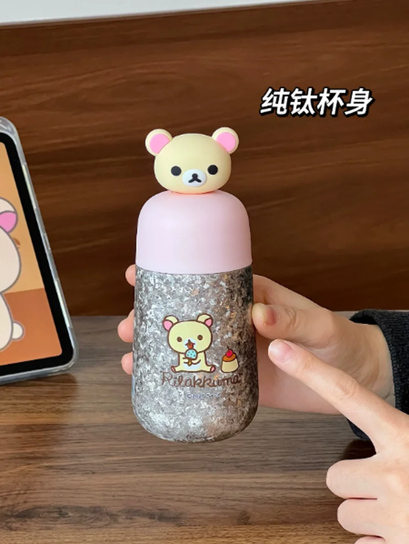 In Stock Rilakkuma Pure Titanium Thermos Cup 200ml Portable Mini Water Bottle Tea Separation Leakproof  Drinkware For Friends