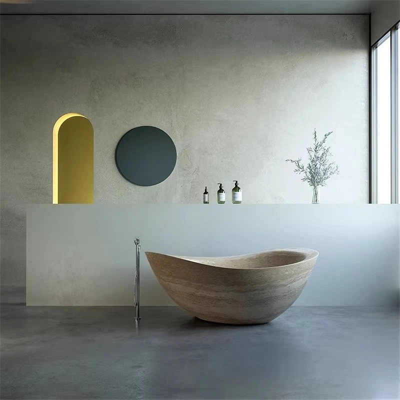 Natural marble integrated bathtub Homestay Internet celebrity free-standing oval bathtub