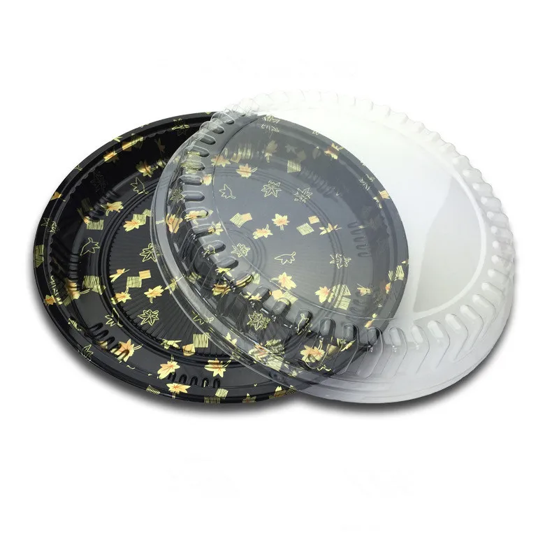 10Pcs Round Sushi Food Tray Takeout Sushi Food Box With Lid Plastic Fruit Sashimi Platter Box Big Capacity Salad Food Box