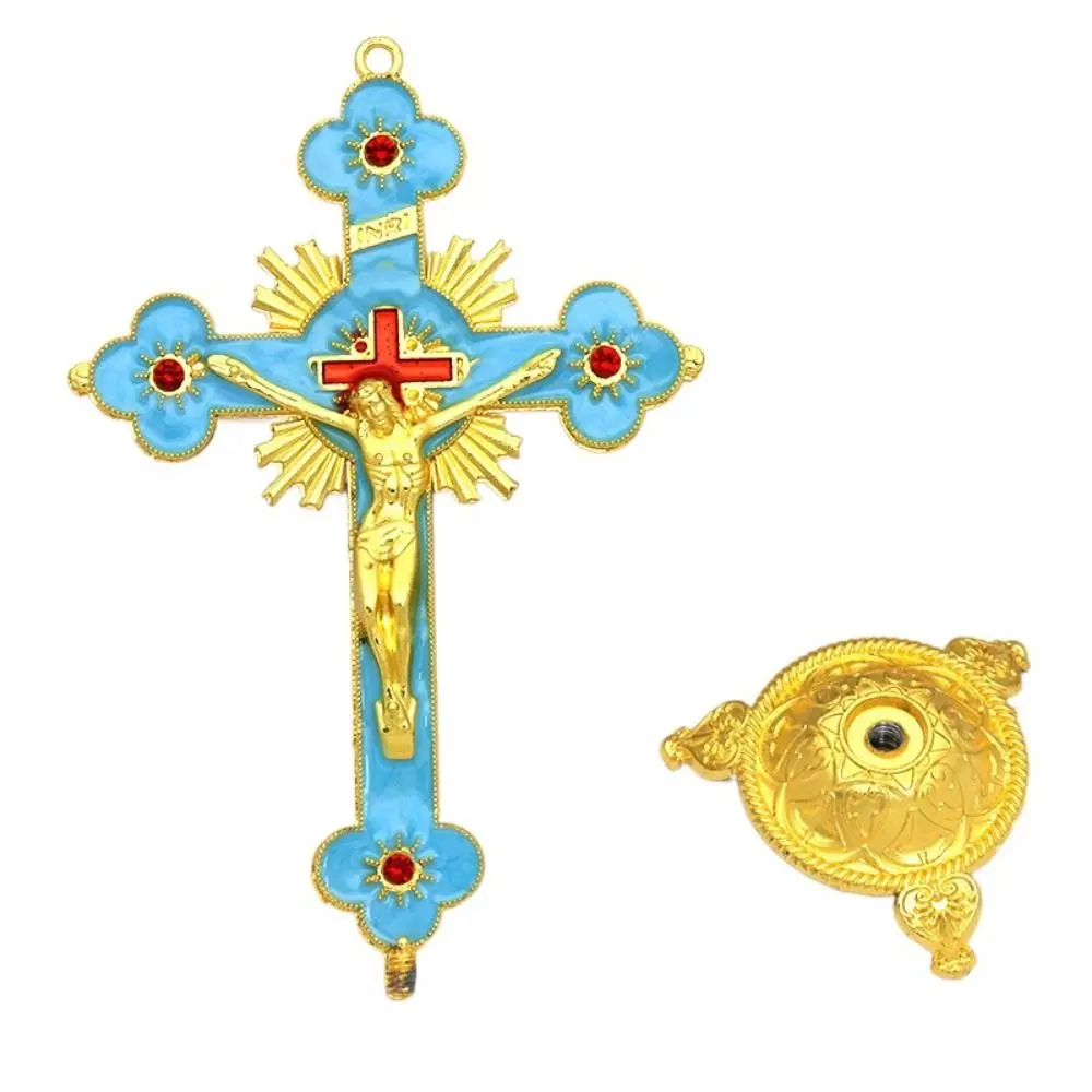 

Multi-color With Stand Church Cross Ornaments No Fading Durable Alloy Cross Ornaments Handmade Plated Gold Statue Church