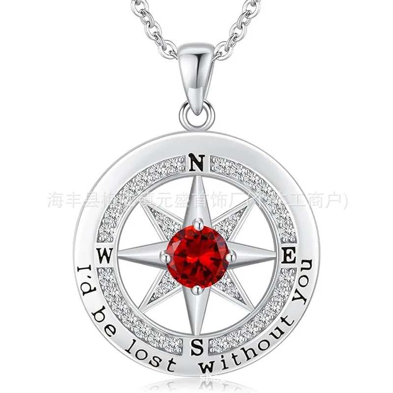 

S925 Sterling Silver Compass Necklace Women's Twelfth Birthday Stone Pendant Collarbone Chain Birthday Gift