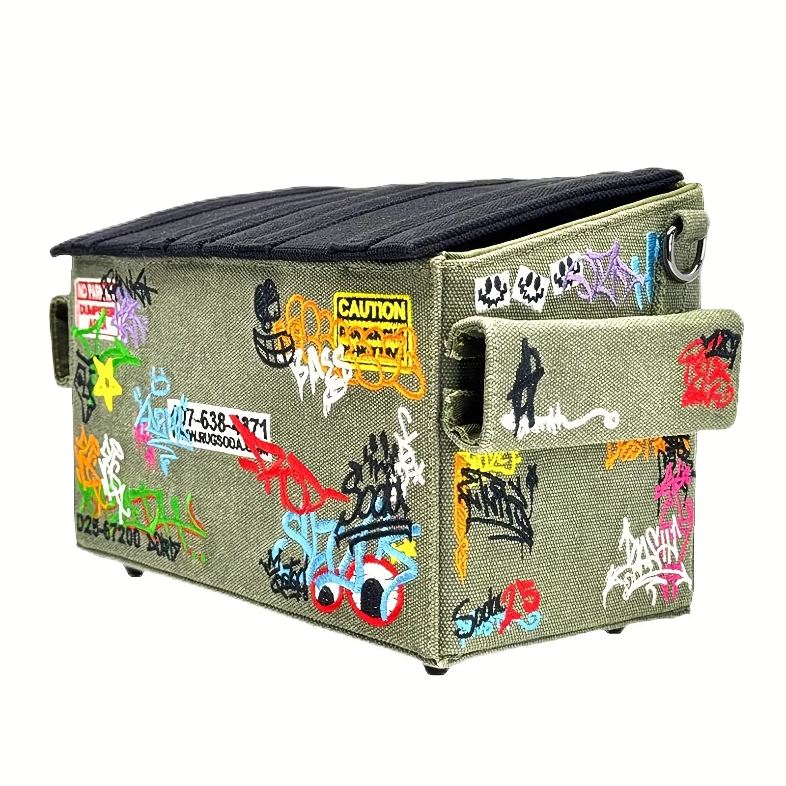 Anime-inspirierte Schulter-Umhängetasche mit 3D-Graffiti-Stickerei, quadratische Tasche mit großem Fassungsvermögen für Männer, Frauen, Jungen und Mädchen – Detail 3