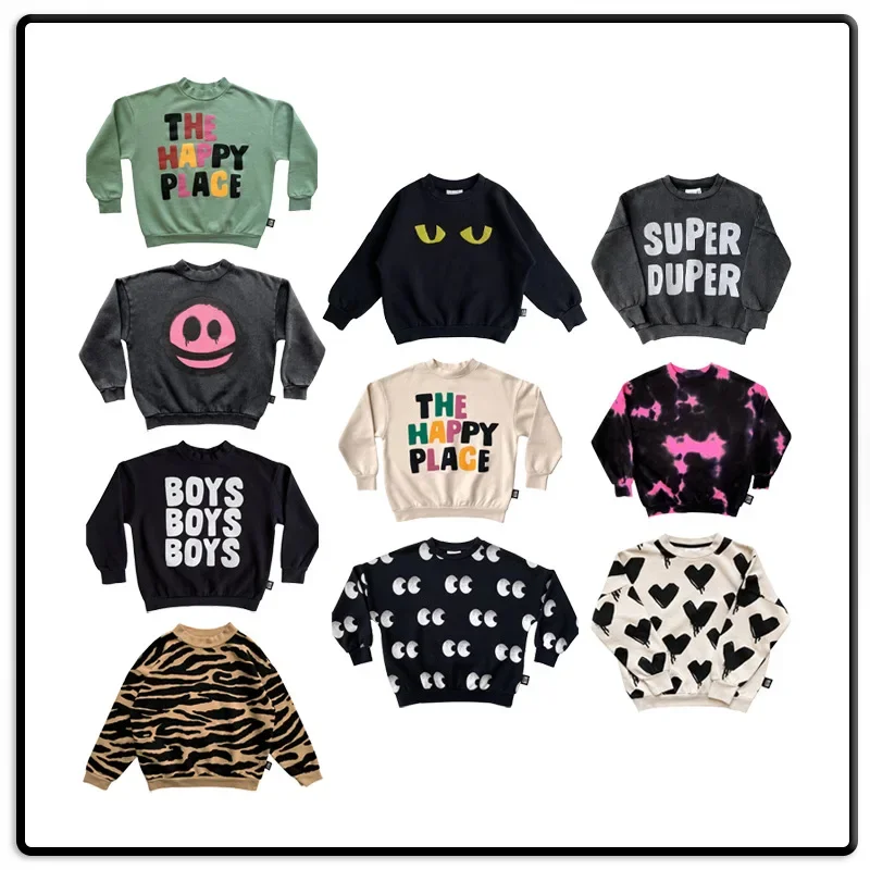 

Children's Sportswear 2024 Autumn New Letter Fashion Cartoon Boy And Girl Hoodie Pure Cotton Cute Pullover Children's Clothing