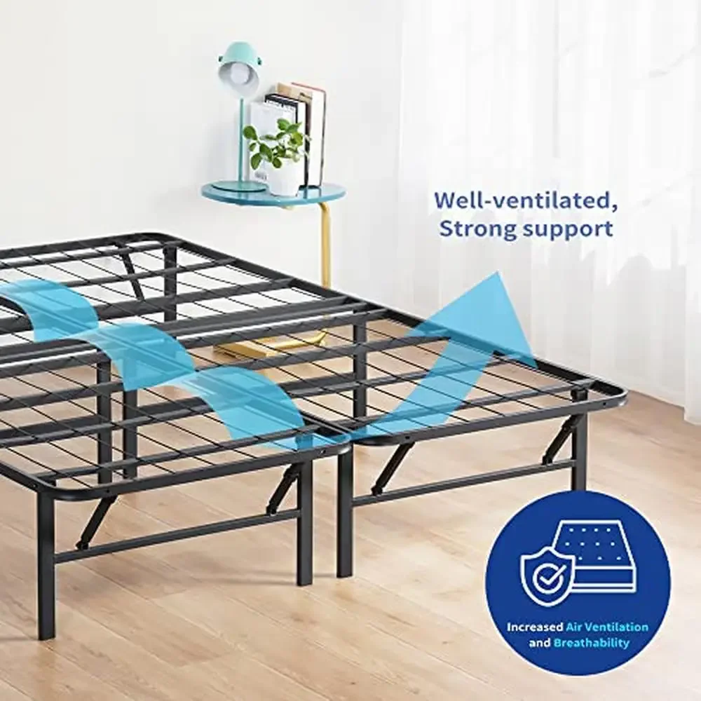 A plataforma do metal cama o quadro, tamanho completo, base de aço do colchão, armazenamento dobrável, conjunto fácil, quieto, nenhuma mola da caixa exigida, 14"