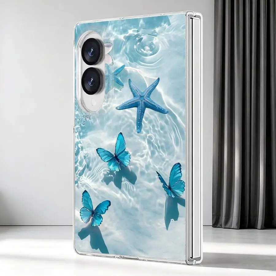Transparent Phone Cover Case for Samsung Galaxy Z Fold 8 ZFold 8 PC Hard Luxury ZFold8 Sea Star And Corals