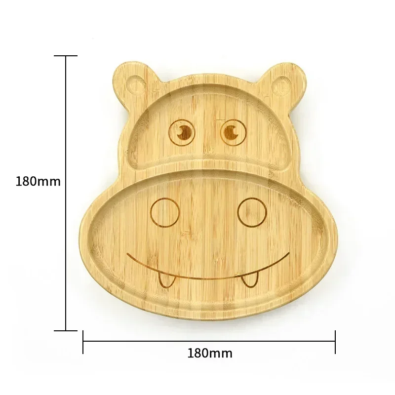 Children\'s Animal Pattern Bamboo Tableware with Base Suction Cup Baby Feeding Tableware Bamboo Plate Dinner Plate BPA Non-slip