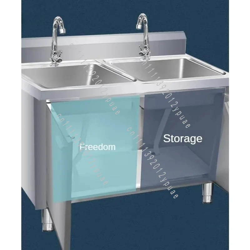 Modern Minimalist Metal Commercial Kitchen Sink, With Operating Table & Cabinet Storage, Outdoor & Dining Room Wash Basin