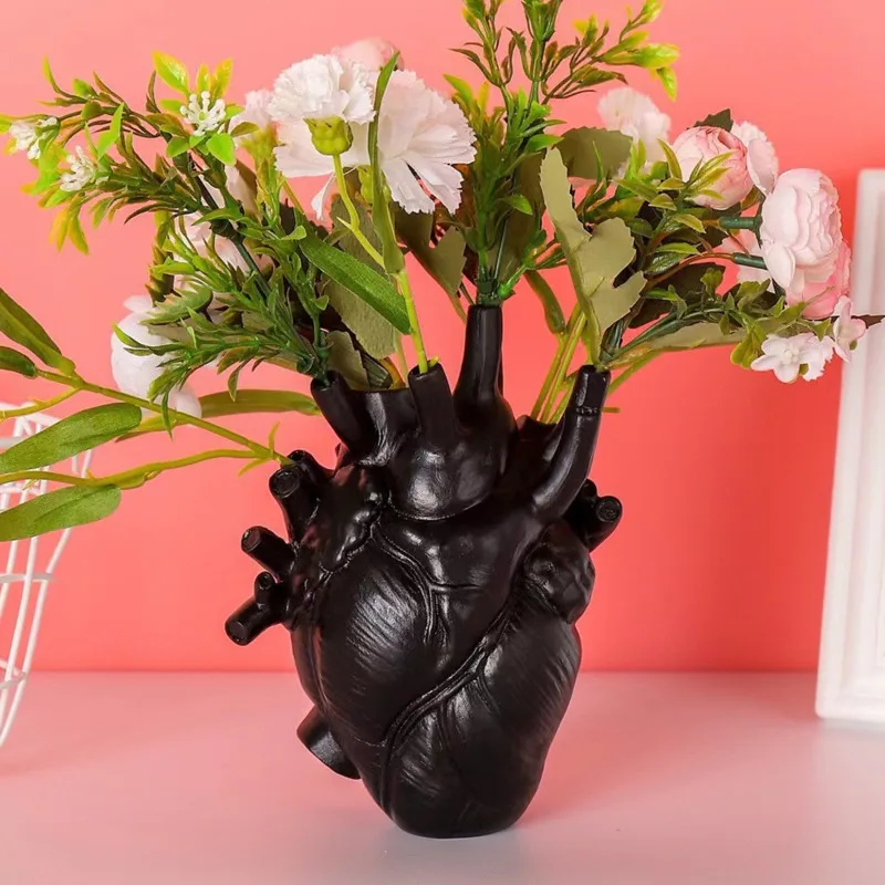 Creative Anatomical Heart Vase Resin Flower Pot Heart Shape Vase Countertop Desktop Ornament Table Desk Flower Vase Decor