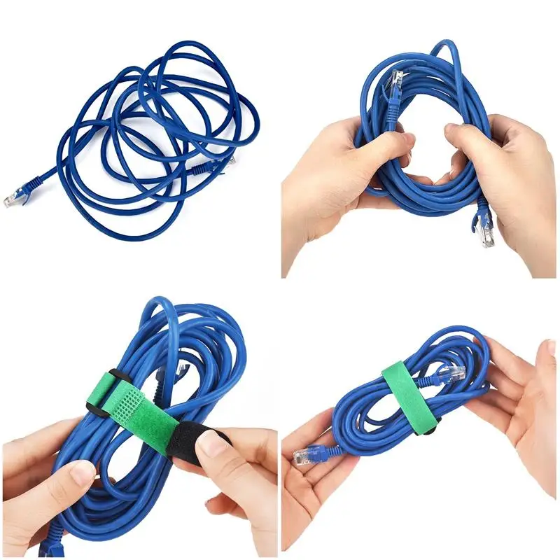 10Pcs Reusable Hook Loop Nylon Straps Reverse Colored Fastening Tape Self Adhesive Cable Ties Wrap Bundle Fixed Ties