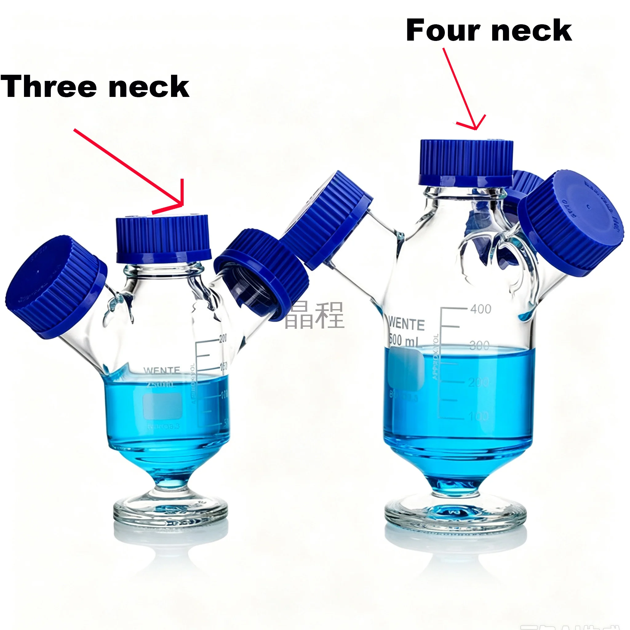 GL45 V Type Mobile Phase Solvent Bottle 3 Port 4 Port High Borosilicate Glass Reservoir Bottle 250ml 500ml 1000ml