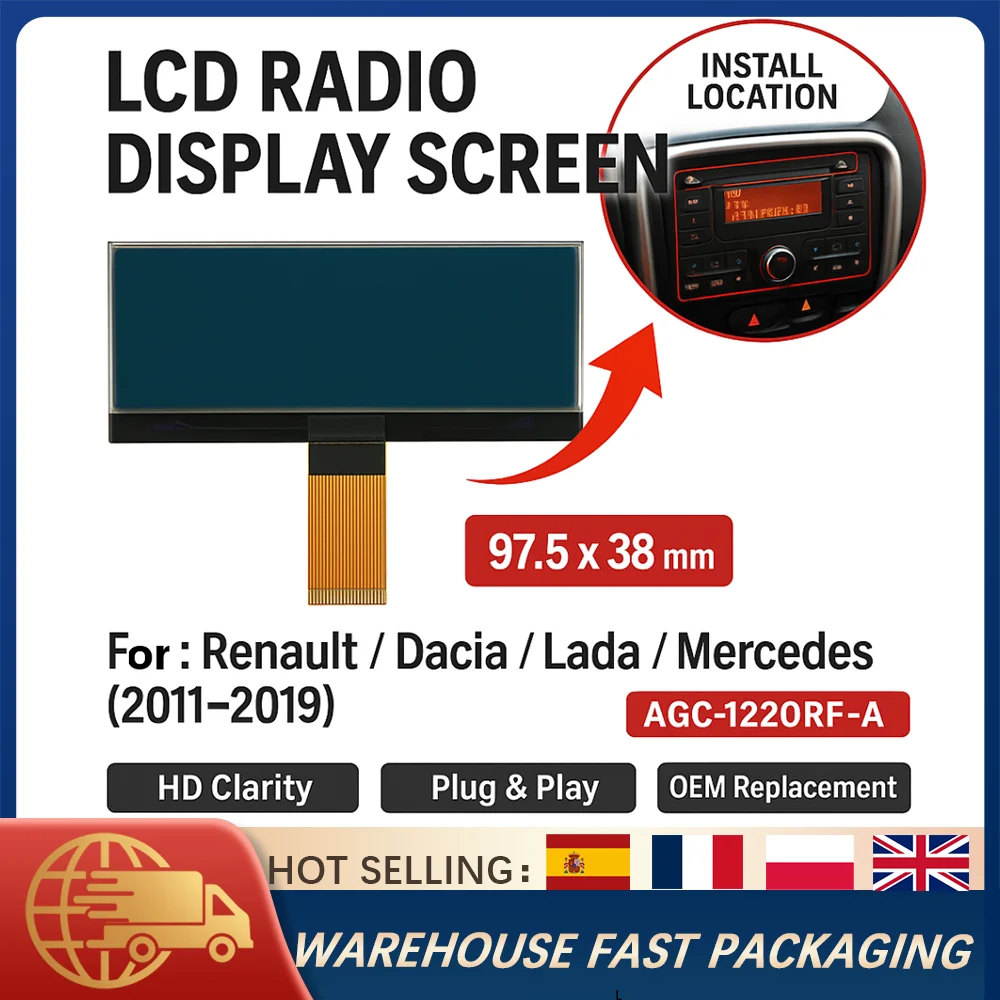 LCD Display Screen Replacement For Renault Duster Captur Logan Symbol AGC-1220RF-A AGC-0060RF-A Radio Panel Dacia Sandero Lada