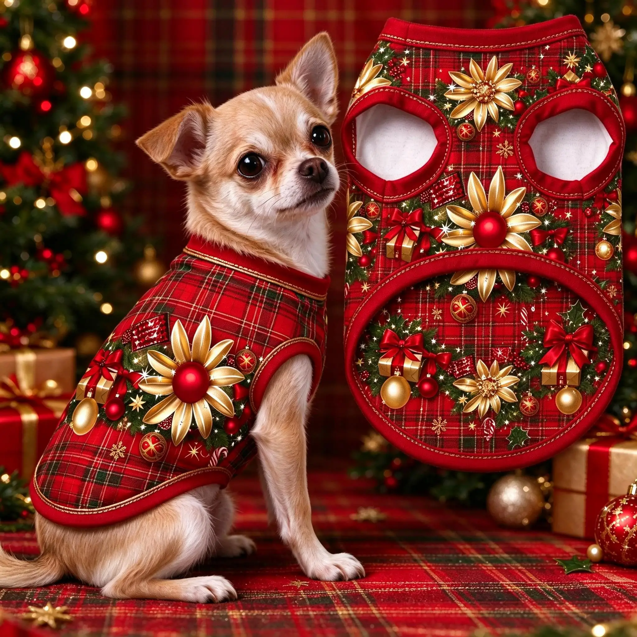 Cat & Dog Christmas Plaid Vest, Classic Xmas Gingerbread Gift Pattern Sleeveless Tank Top, Festive Pet Party Apparel