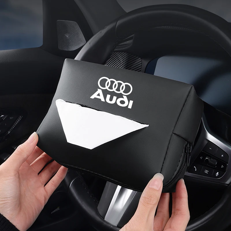 Caja de pañuelos para coche, bolsa de almacenamiento de toallas de papel de cuero, accesorios para Audi S Line A3 A4 A6 A5 Q5 A1 Q7 Q3 Q2 Q8 A7 A8 TT S1 SQ, 2025