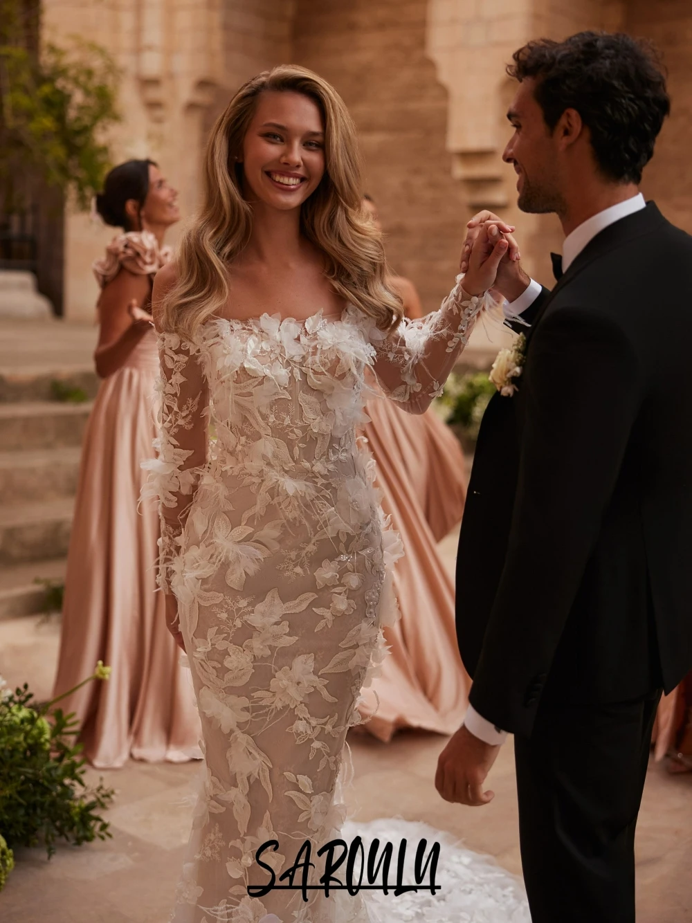 

2026 Dainty Flowers Mermaid Wedding Dress Romantic Off Shoulder Appliques Zipper Back Customized Corset Classy Bridal Gown