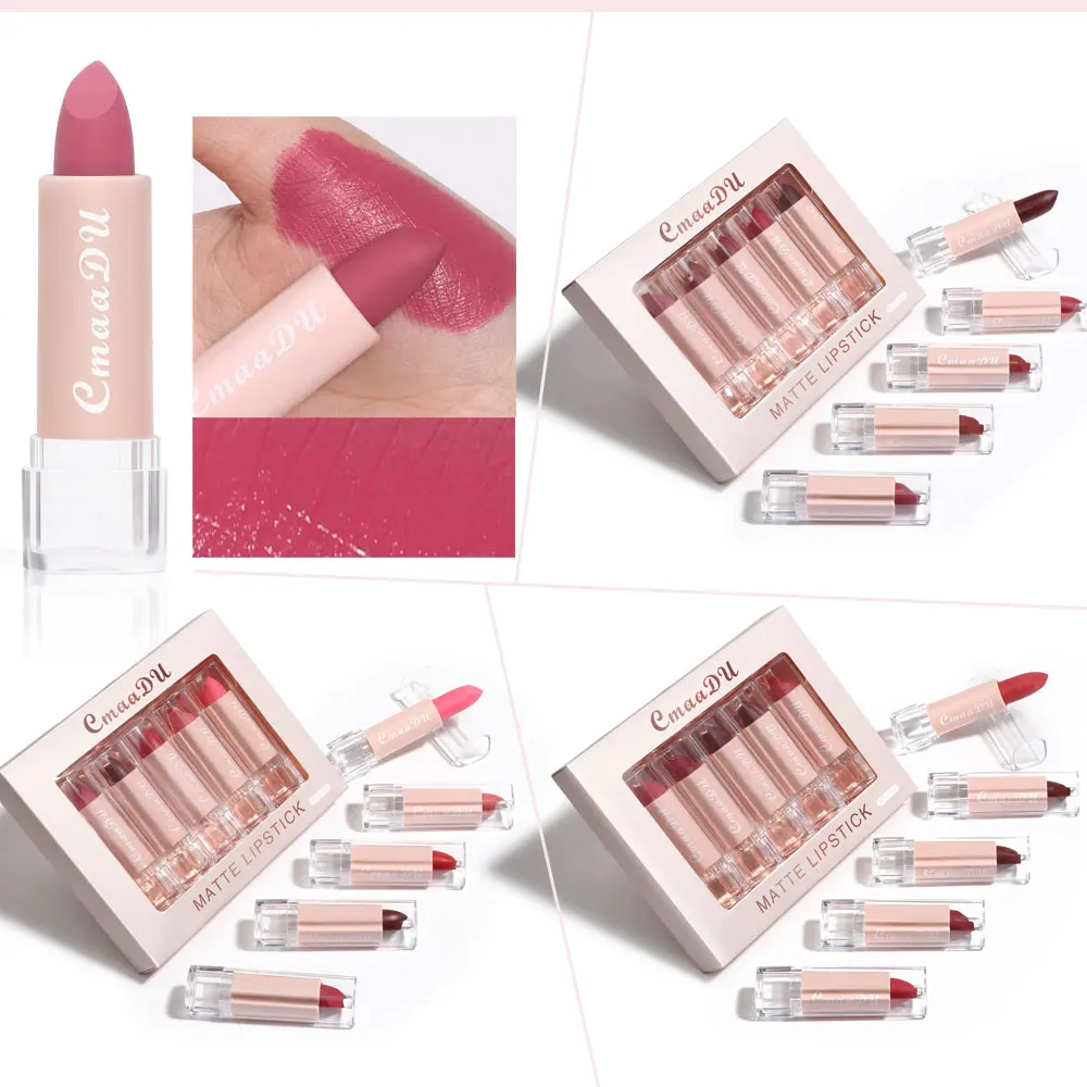 Cmaadu Lippenstift Set Lippenstift Lippenstift Matte Hydraterende, Langdurige Makkelijke Make-Up Natuurlijke Gezondheid 5 Stuks Pak 1 Doos