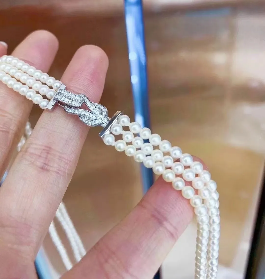 3 rows/necklace AAA5-6mm 6-7 mm natural South Sea white pearl necklace 18 