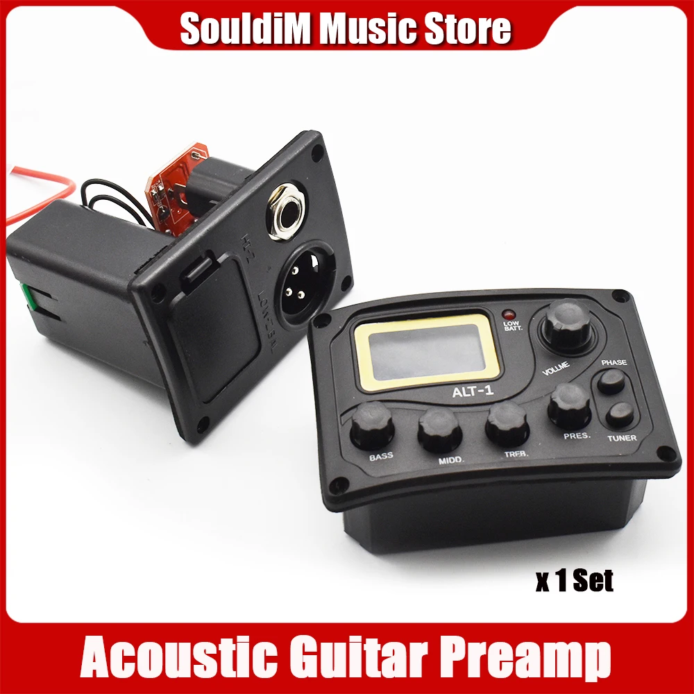 1set 4 Band Acoustic Guitar Bass Pickup ALT-1 Preamp EQ Equalizer with Tuner Guitar EQ Guitarra Accessories