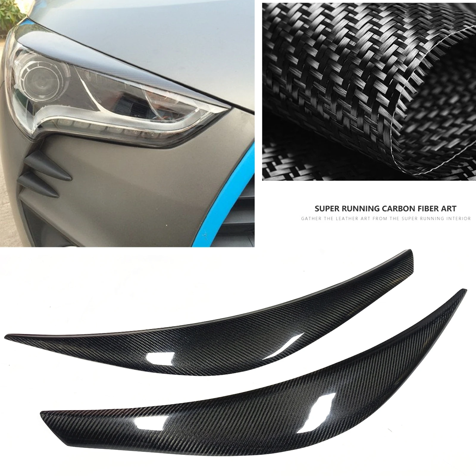 For Hyundai Veloster 2011-2017 Front Head Light Lamp Cover Brow Trim Real Carbon Fiber Headlight Eyebrow Headlamp Eyelid Sticker