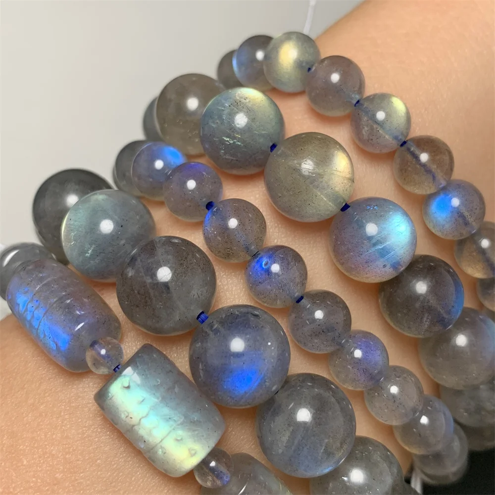 

7.4-11.5MM Natural Yellow Blue light Labradorite Bracelets Women Grey Labradorite Strands Bracelet Happy Healing Beads Rock Pet