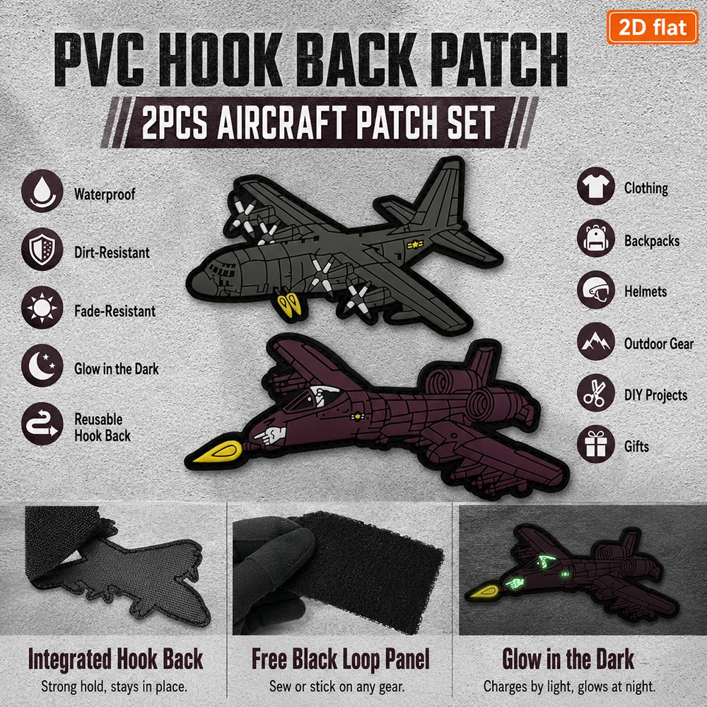 1Pc2Pc3Pc Optional Aviation Model Pattern Pvc Glow-In-The-Dark Armband Workwear Bag Fabric DIY Patch Badge with Free Backing Fabric