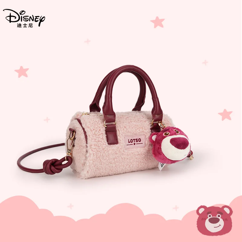 Disney-Sac à main ours fraise, mini sac messager à bandoulière, poupée en peluche de dessin animé, sac polyvalent, mignon et doux