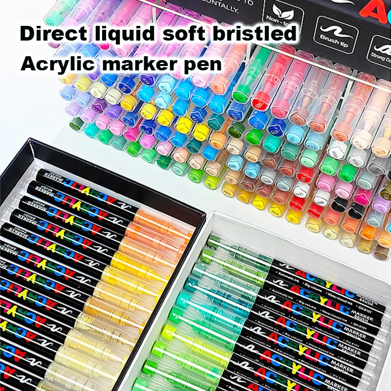 120/12 Colors Acrylic Marker Direct Liquid Soft Brush Paint Pen For Manga Graffiti Crafts School Aesthetic Stationery Supplies