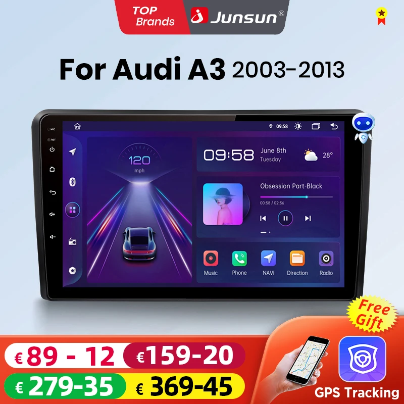 Junsun Wireless CarPlay Android Auto Car Radio For Audi A3 8P 2003 2004 2005 2006 - 2013 GPS Multimedia 2 din Systems Stereo