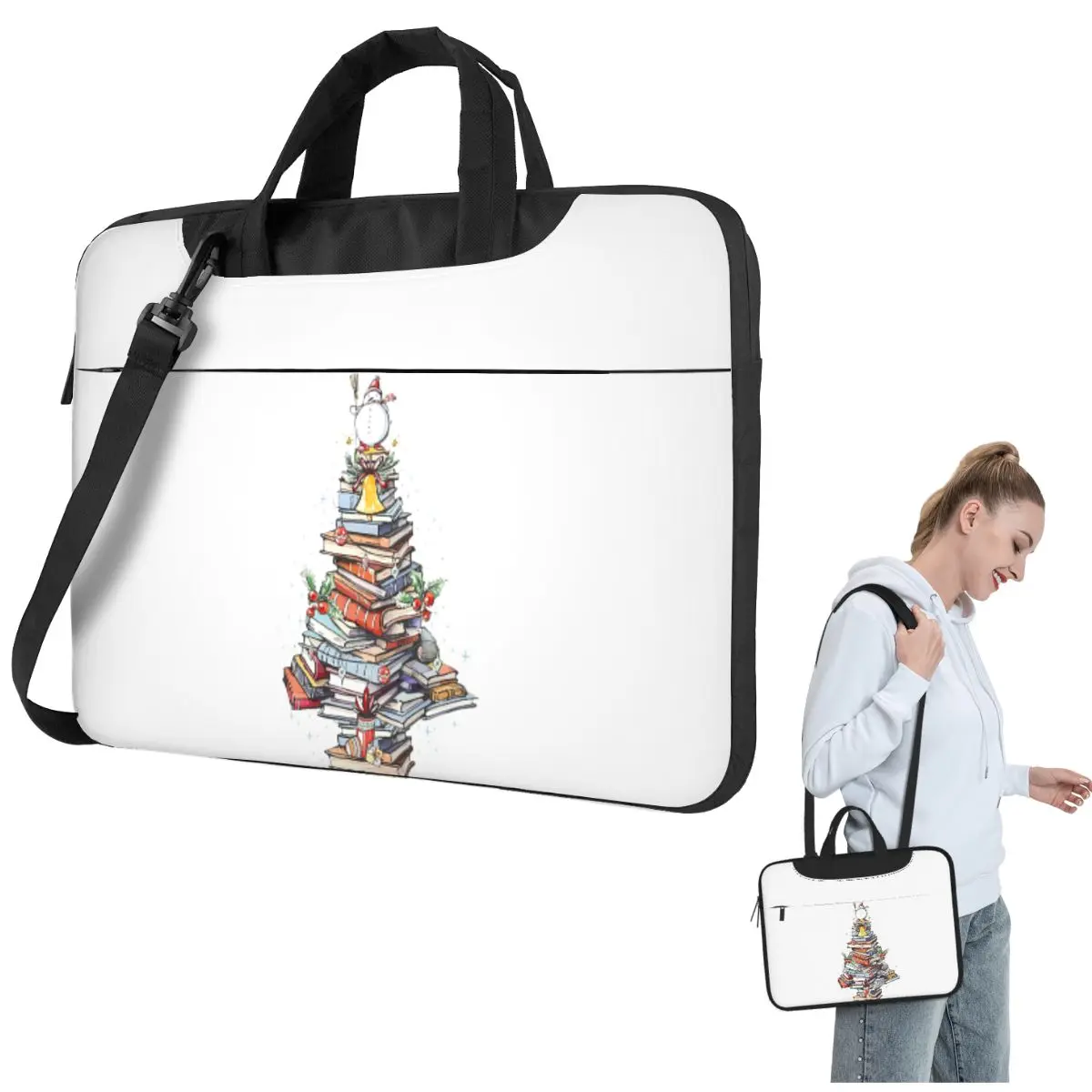 

Christmas Book Tree Crossbody Laptop Bag Case Computer Bag Resistant Protective Notebook Pouch for Macbook Pro